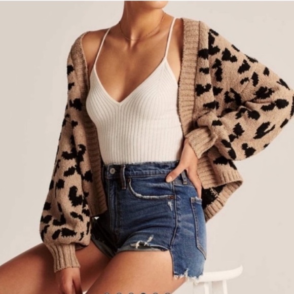 Abercrombie & Fitch Cheetah Leopard Print Chunky Knit Open Cardigan Size S - Picture 1 of 13